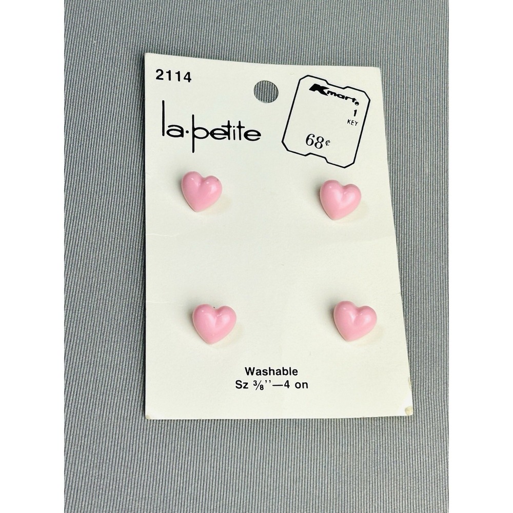 Baby Pink Hearts Le Petite Vintage Buttons NEW On Card Set Of 4